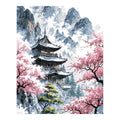 Original landscape artwork for Temple Among Cherry Blossoms Diamond Painting Kit