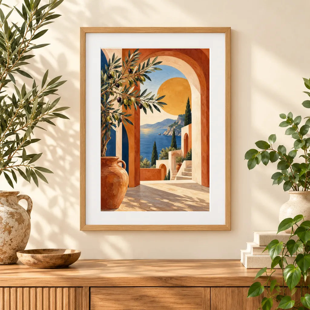 Framed home display of the terracotta arches at sunset diamond painting