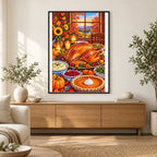 Thanksgiving Farmhouse Harvest Feast — finished diamond painting displayed in a home interior