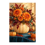 White-background original artwork of thanksgiving floral pumpkin