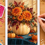 Hands placing drills on the thanksgiving floral pumpkin diamond painting canvas