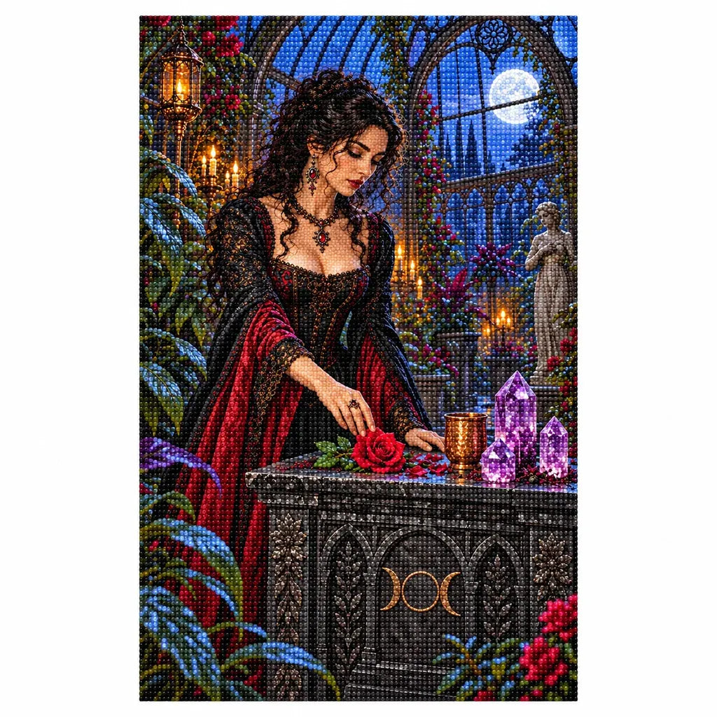 Completed diamond painting of the thorned glasshouse altar design.