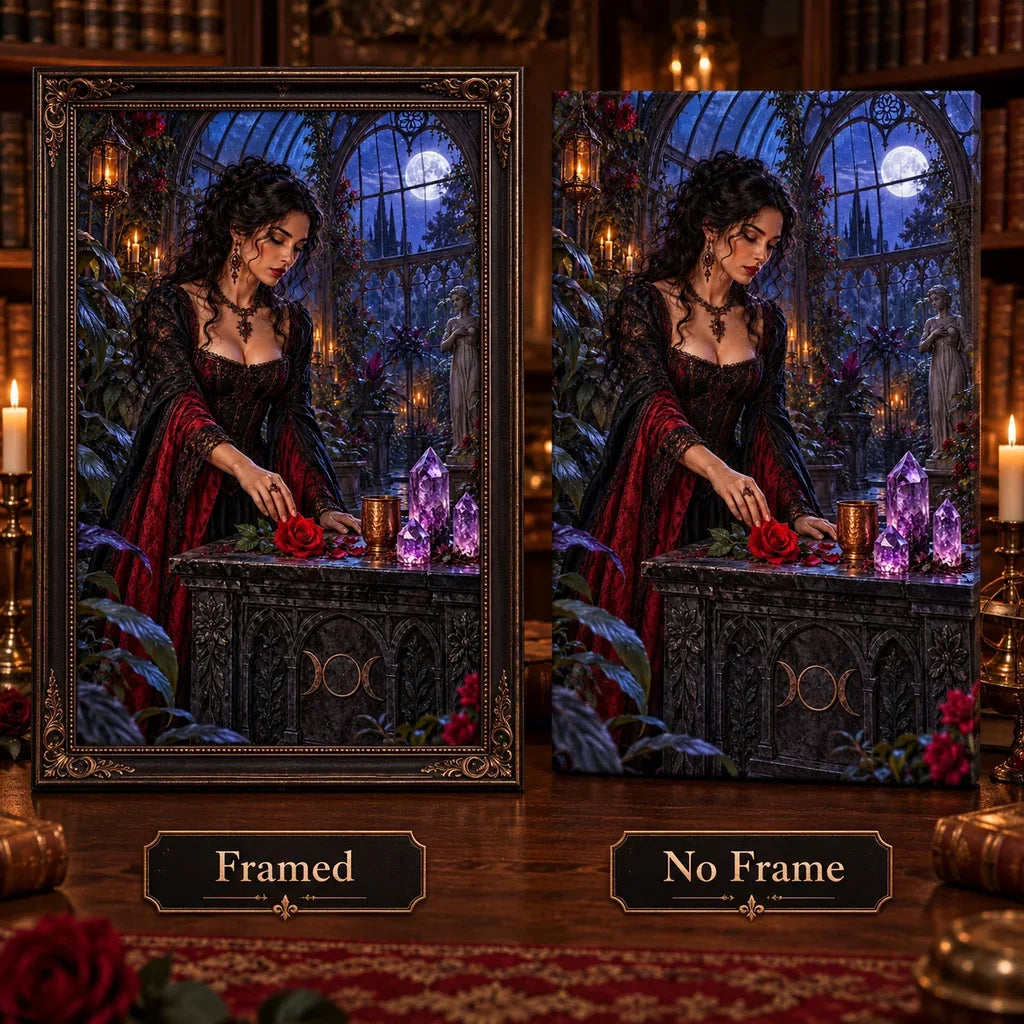 Framed and no-frame options for the thorned glasshouse altar diamond painting.