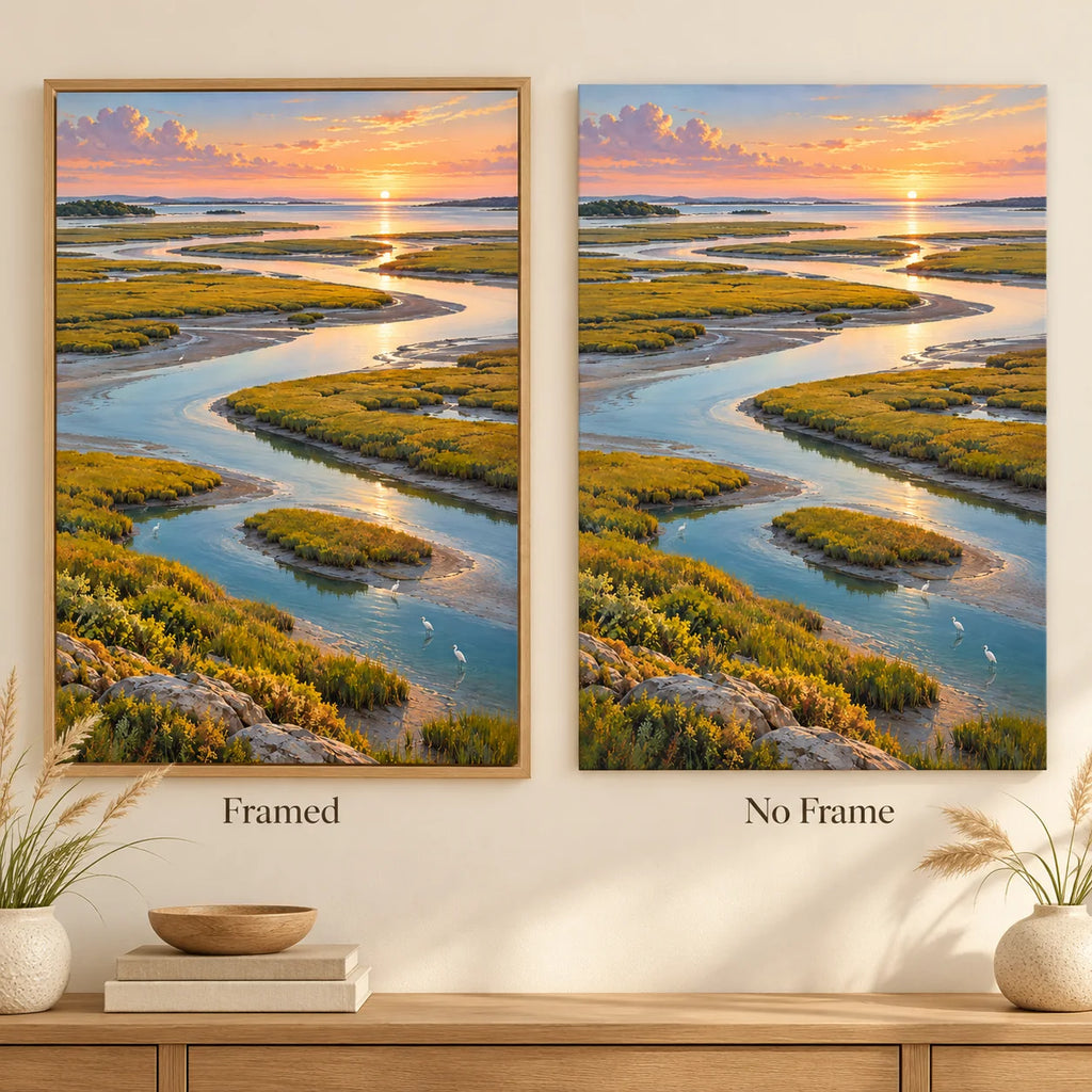Framed and no-frame options for the tidal marsh silver channels diamond painting