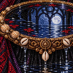 Close-up of sparkling drills across the water-filled mirror and ornate frame.