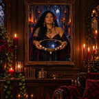 Framed Tidal Mirror Witch artwork displayed in a candlelit gothic room.