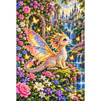 Tiny Fairy Dragon Flower Garden — finished diamond painting on a white background