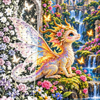 Tiny Fairy Dragon Flower Garden — close-up canvas and resin drill detail