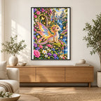 Tiny Fairy Dragon Flower Garden — finished diamond painting displayed in a home interior