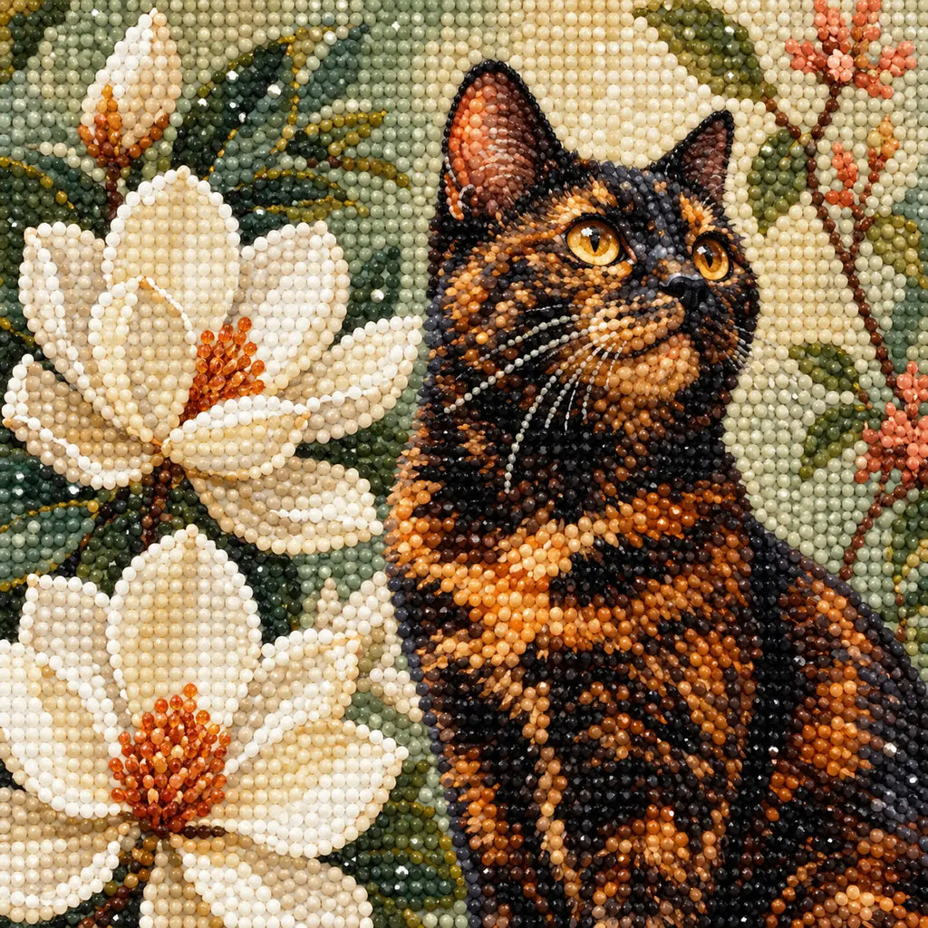Diamond detail for Tortoiseshell Among Magnolias Diamond Painting Kit