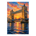 Tower Bridge spanning the Thames beneath an orange and blue sunset