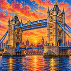 Close-up diamond drill detail of Tower Bridge and sunset water reflections