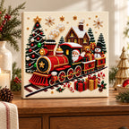 Christmas train pearl diamond painting — finished-art room display illustration; props excluded