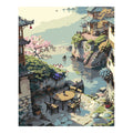 Original landscape artwork for Tranquil Riverside Village Diamond Painting Kit