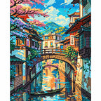 Finished diamond painting of Tranquil Village Canal, showing the complete artwork.