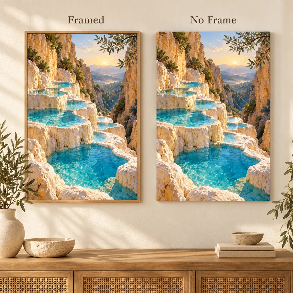 Framed and no-frame options for the travertine turquoise pools diamond painting