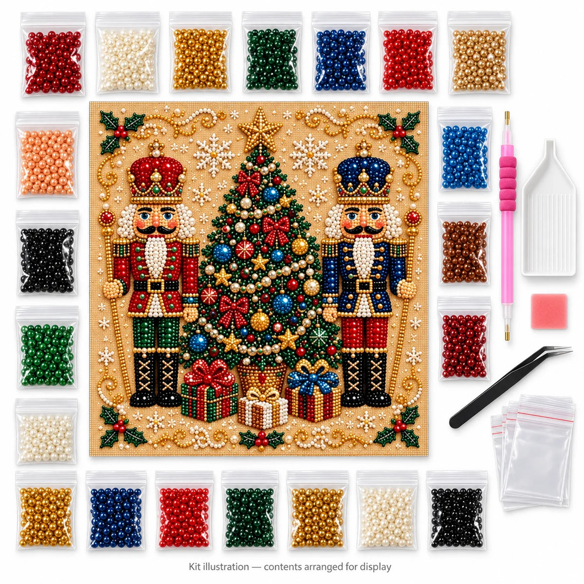 Nutcracker Christmas tree pearl diamond painting — illustrated canvas, matching pearls and placement tools