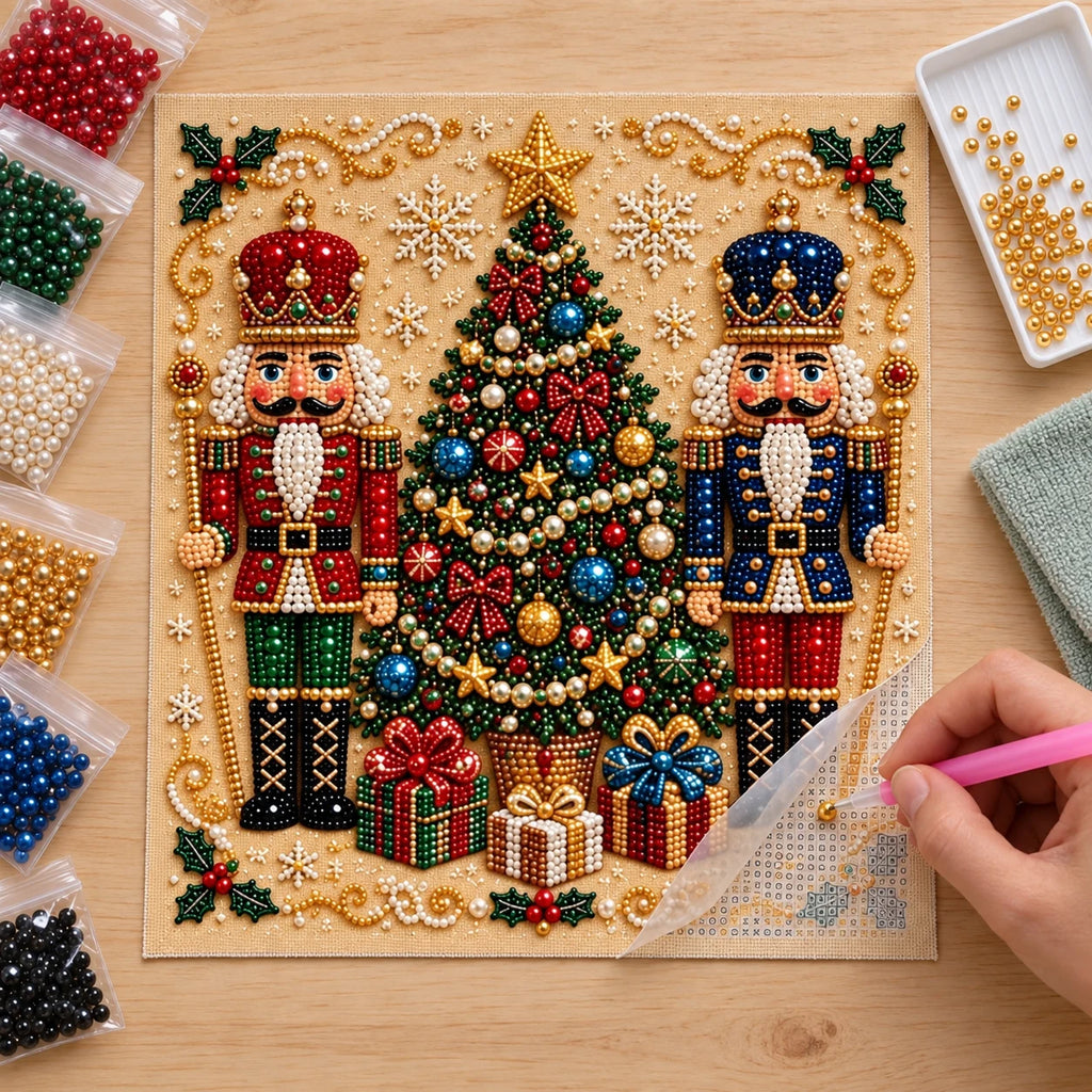Nutcracker Christmas tree pearl diamond painting — pearl placement process illustration