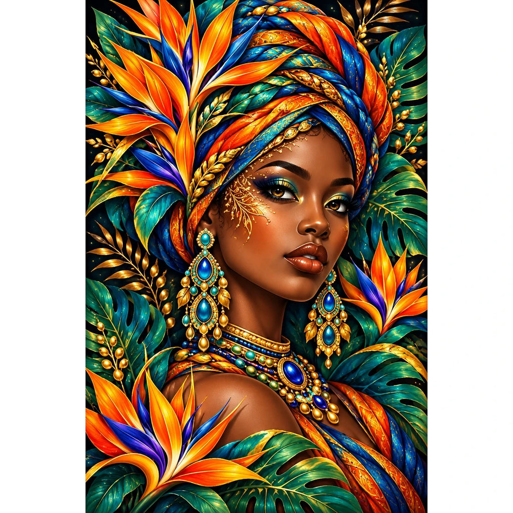 Tropical Bird of Paradise Queen finished diamond painting on white background