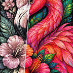 Tropical Floral Flamingo Diamond Painting Kit — Diamond and canvas detail