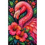 Tropical Floral Flamingo Diamond Painting Kit — Finished white-background diamond painting