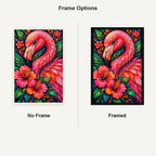 Tropical Floral Flamingo Diamond Painting Kit — No Frame and Framed comparison