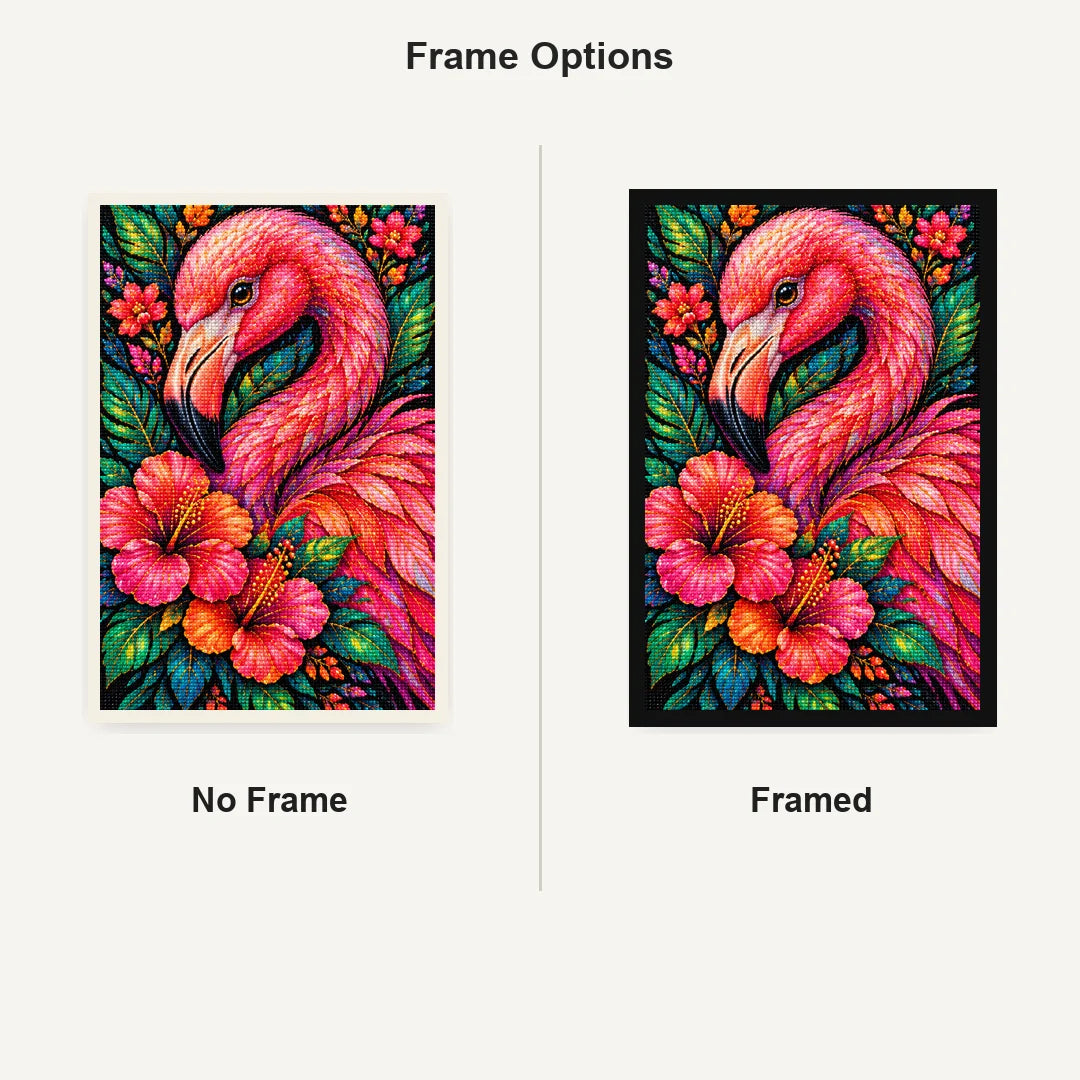 Tropical Floral Flamingo Diamond Painting Kit — No Frame and Framed comparison
