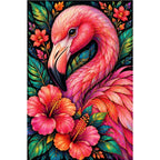 Tropical Floral Flamingo Diamond Painting Kit — original white-background artwork