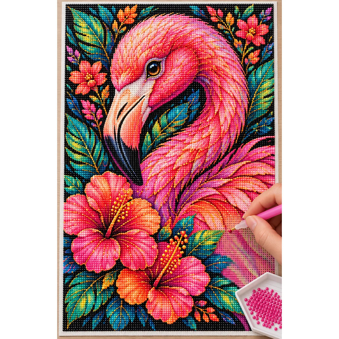 Tropical Floral Flamingo Diamond Painting Kit — Diamond painting process