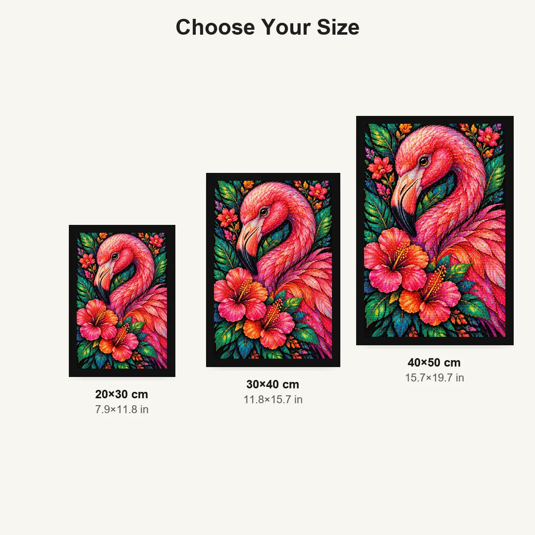 Tropical Floral Flamingo Diamond Painting Kit — Size guide