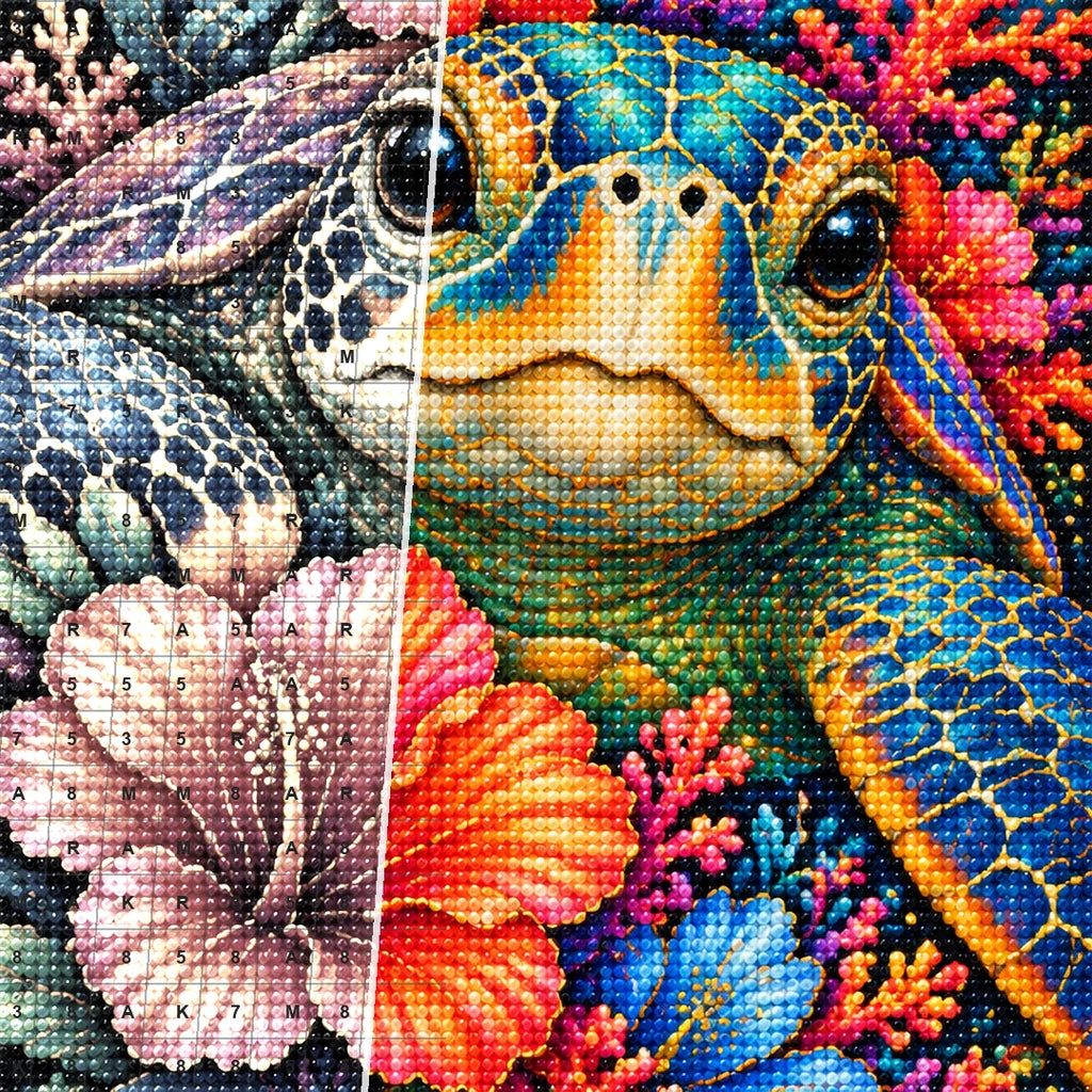 Tropical Floral Frog Diamond Painting Kit — Diamond and canvas detail
