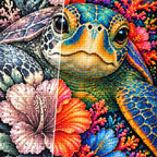 Tropical Floral Frog Diamond Painting Kit — Diamond and canvas detail