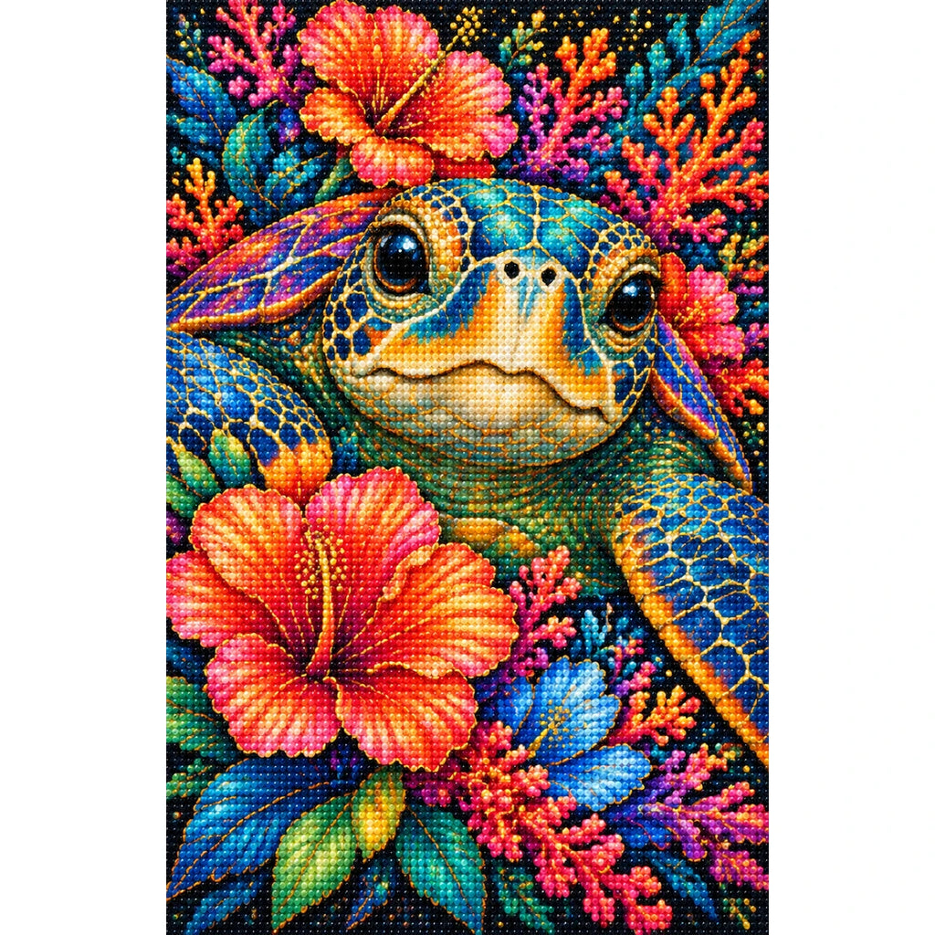 Tropical Floral Frog Diamond Painting Kit — Finished white-background diamond painting