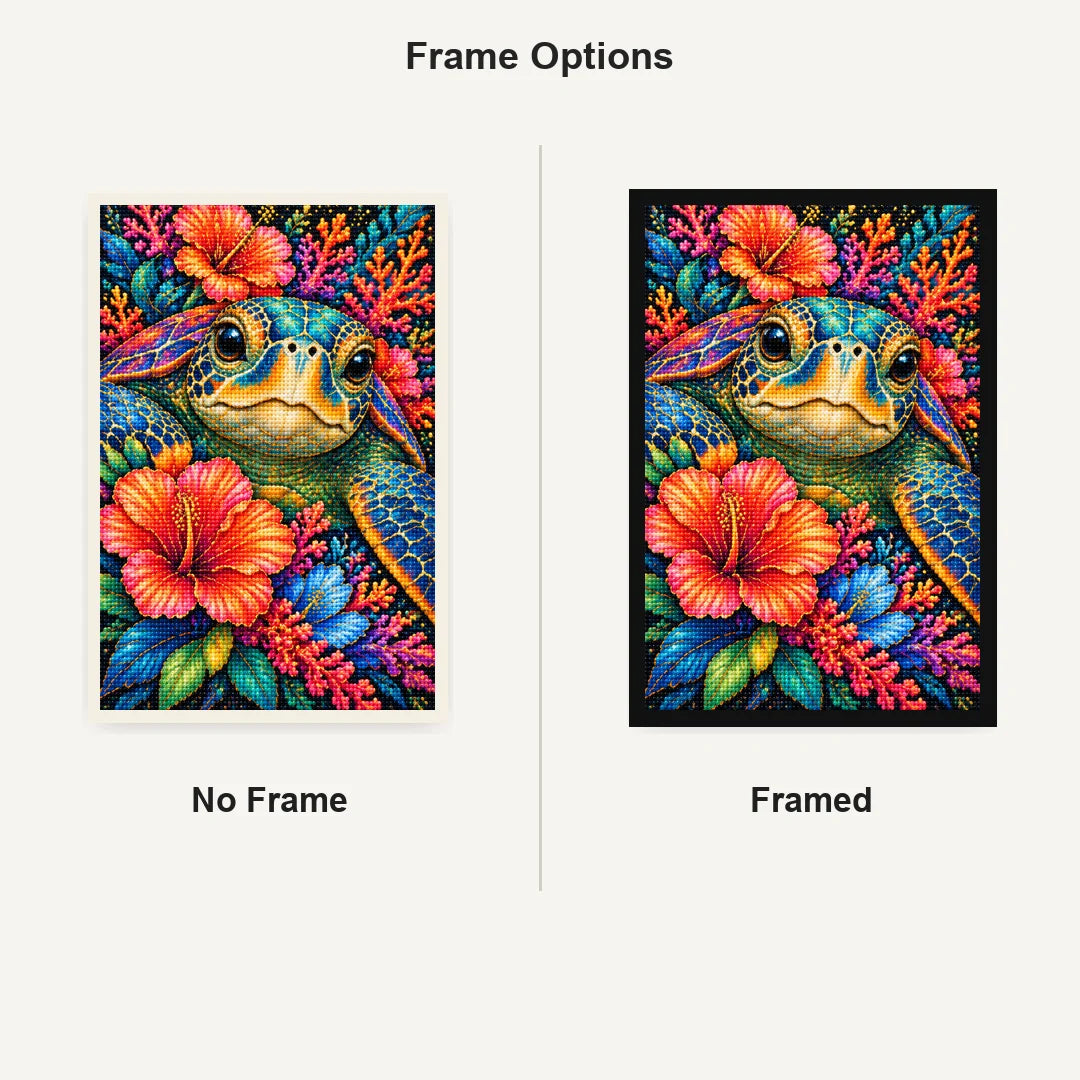 Tropical Floral Frog Diamond Painting Kit — No Frame and Framed comparison