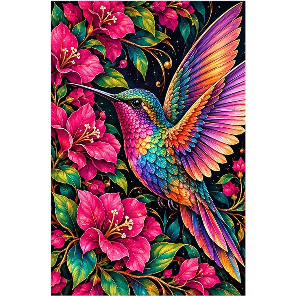 Tropical Floral Hummingbird Diamond Painting Kit — original white-background artwork