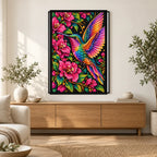 Green Hummingbird Among Ochre Branches Diamond Painting Kit — Home decor scene