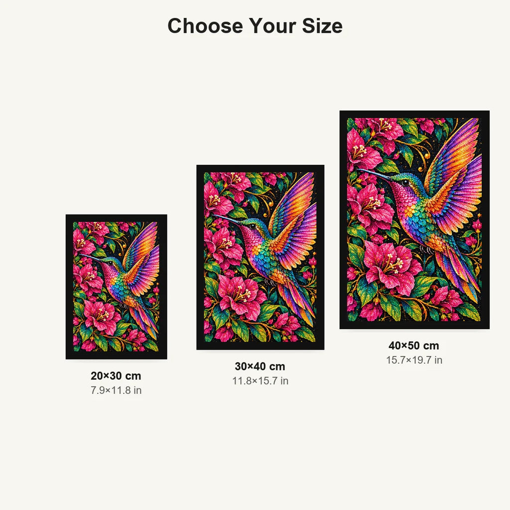 Green Hummingbird Among Ochre Branches Diamond Painting Kit — Size guide
