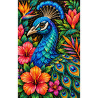 Tropical Floral Peacock Diamond Painting Kit — Finished white-background diamond painting
