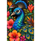 Tropical Floral Peacock Diamond Painting Kit — original white-background artwork