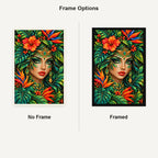 Tropical Forest Goddess Diamond Painting Kit — No Frame and Framed comparison