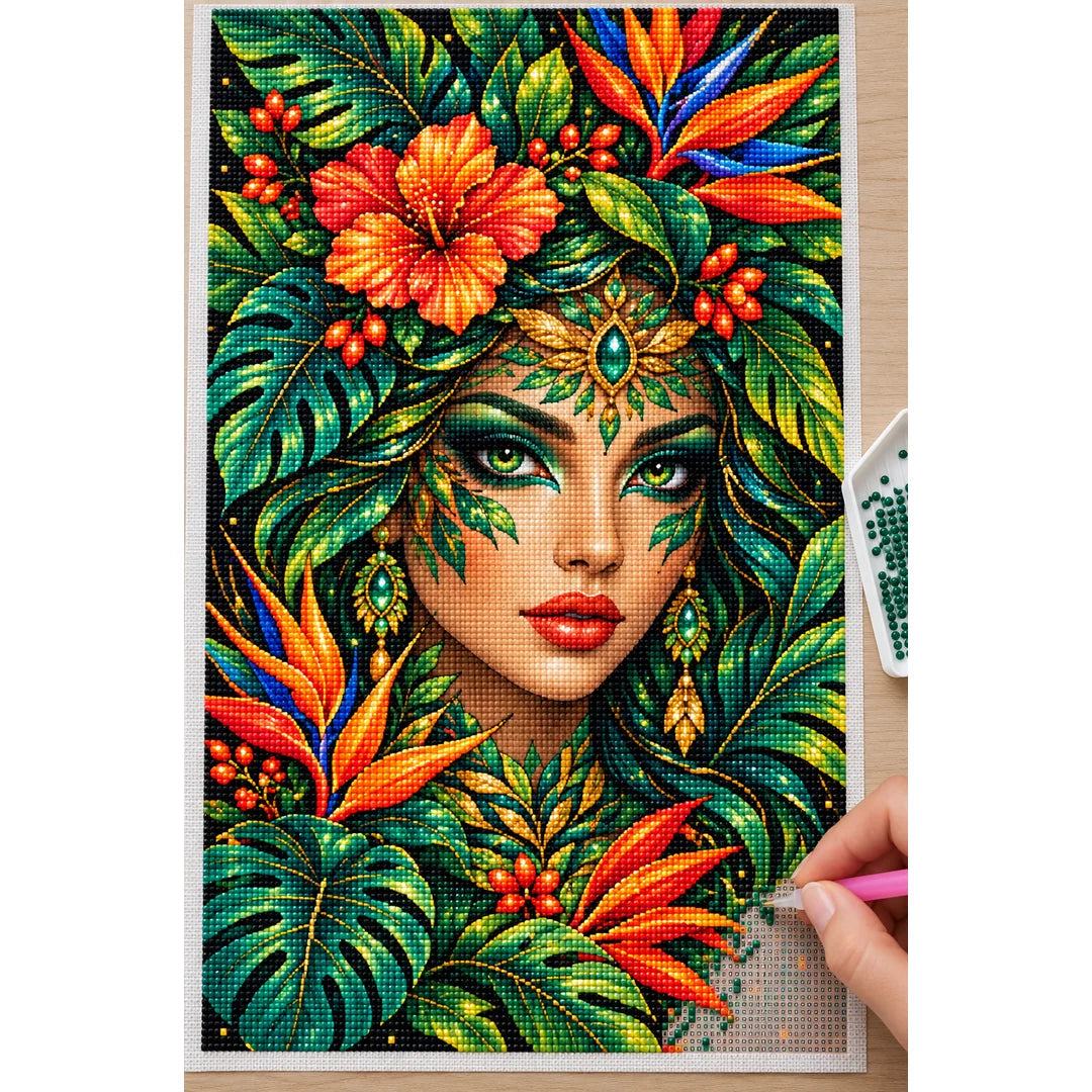 Tropical Forest Goddess Diamond Painting Kit — Diamond painting process