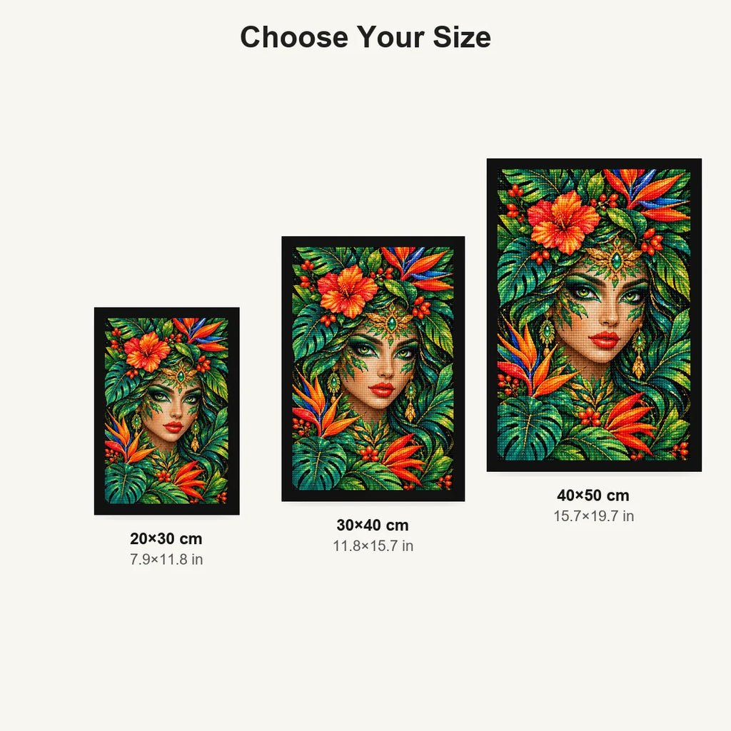 Tropical Forest Goddess Diamond Painting Kit — Size guide