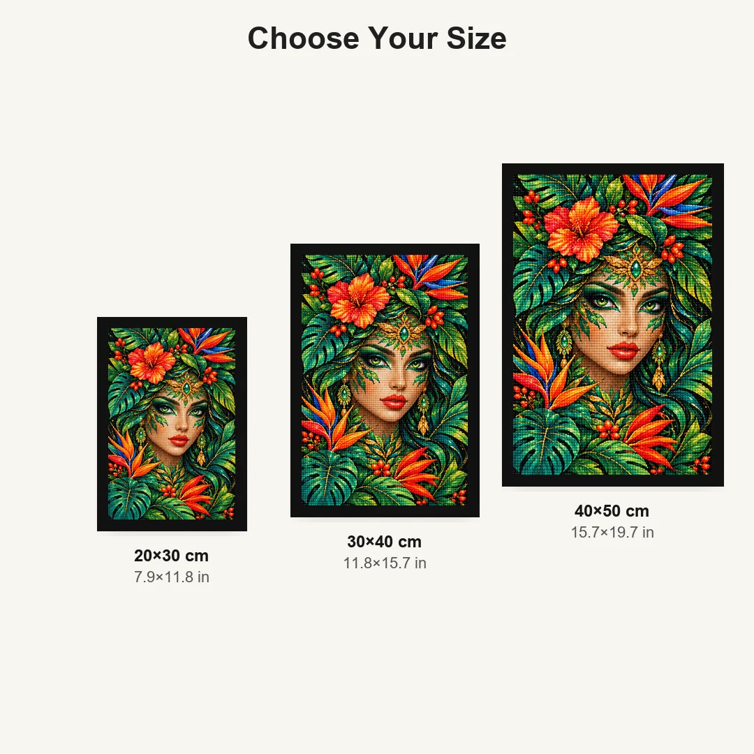 Tropical Forest Goddess Diamond Painting Kit — Size guide