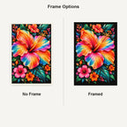 Tropical Hibiscus Bloom Diamond Painting Kit — No Frame and Framed comparison