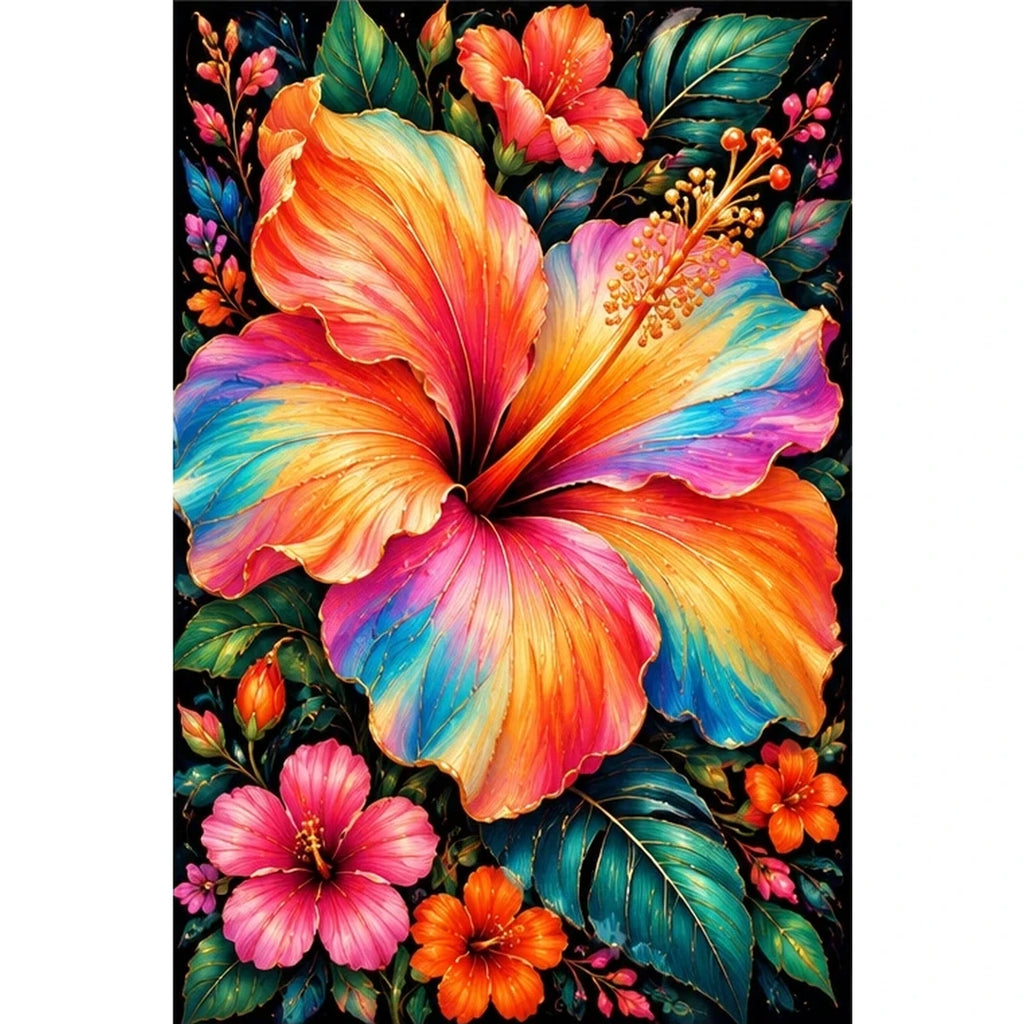 Tropical Hibiscus Bloom Diamond Painting Kit — original white-background artwork