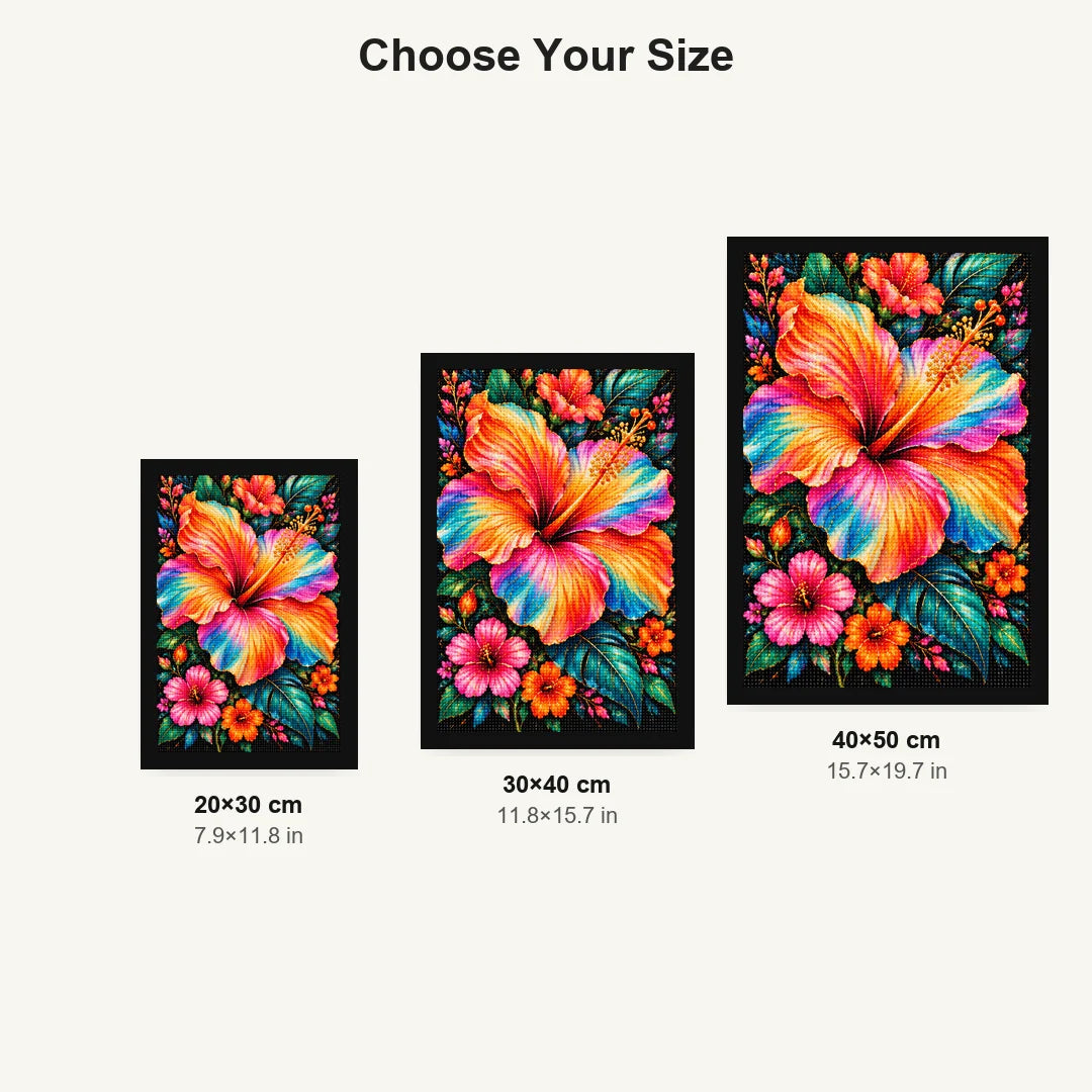 Tropical Hibiscus Bloom Diamond Painting Kit — Size guide