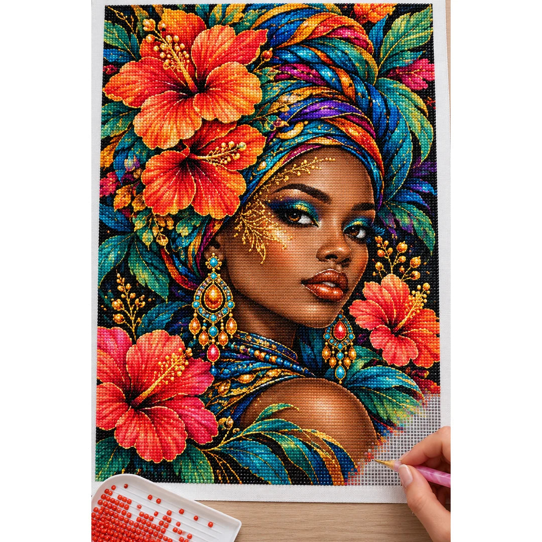 Tropical Hibiscus Queen Diamond Painting Kit — Diamond painting process