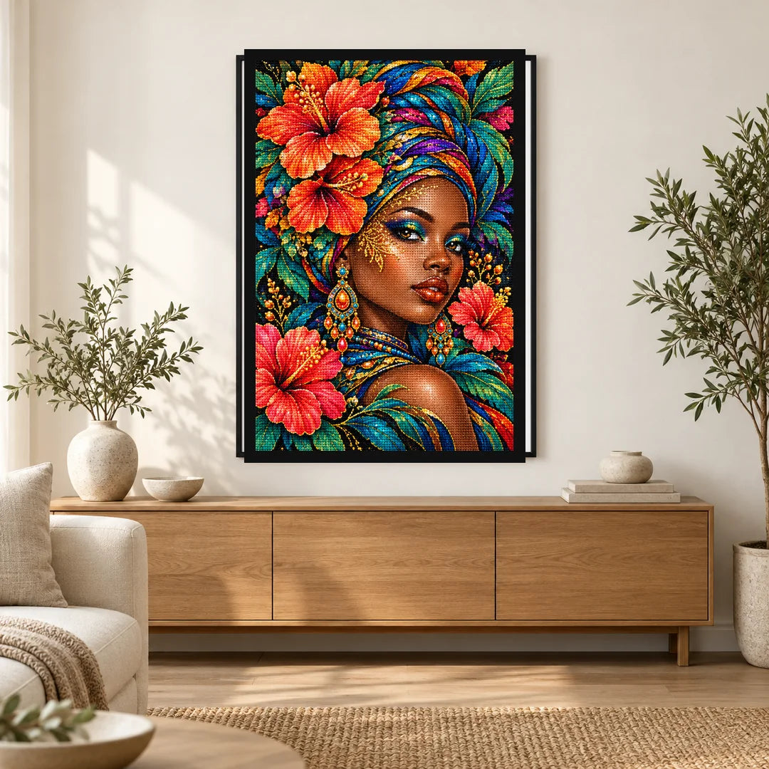 Tropical Hibiscus Queen Diamond Painting Kit — Home decor scene