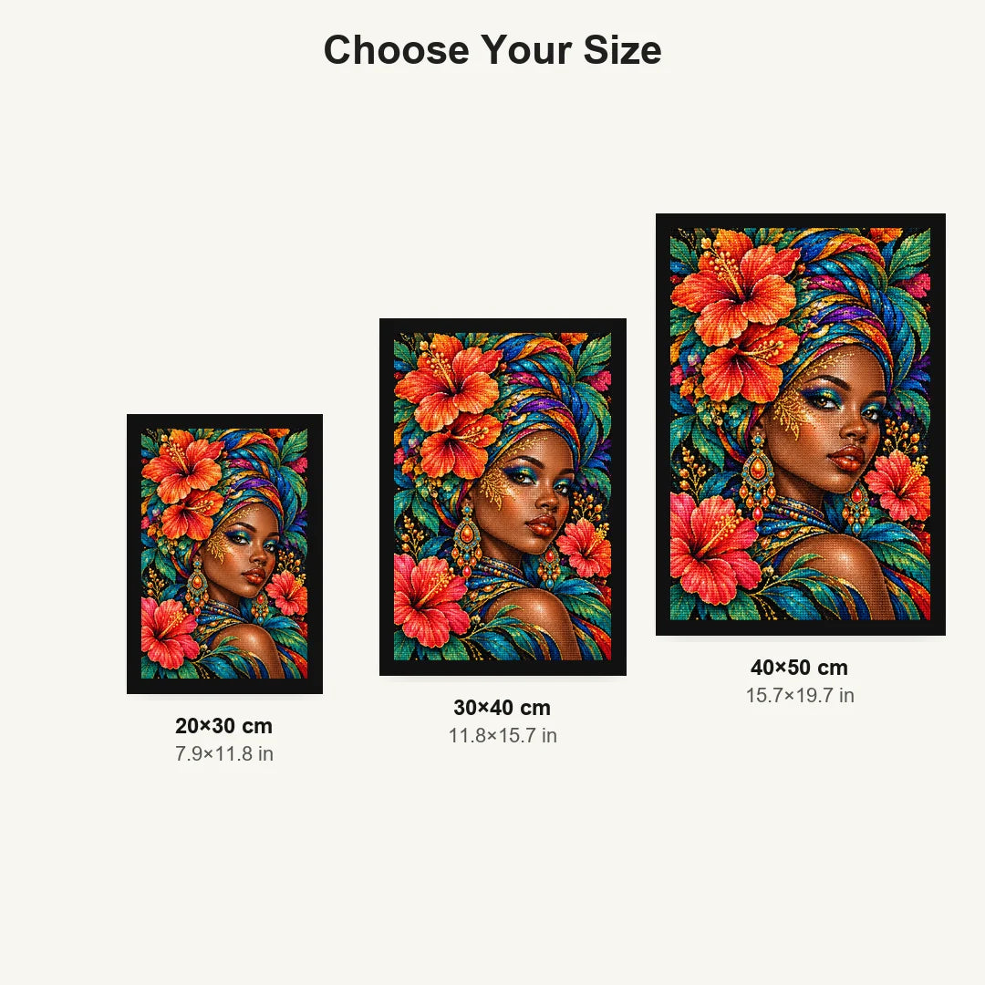 Tropical Hibiscus Queen Diamond Painting Kit — Size guide