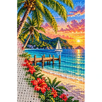 Tropical Island Sunset Sailboat diamond and canvas detail